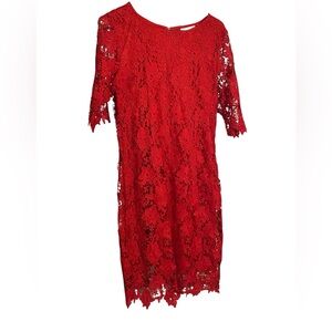Nina Leonard Vibrant Red Lace Dress